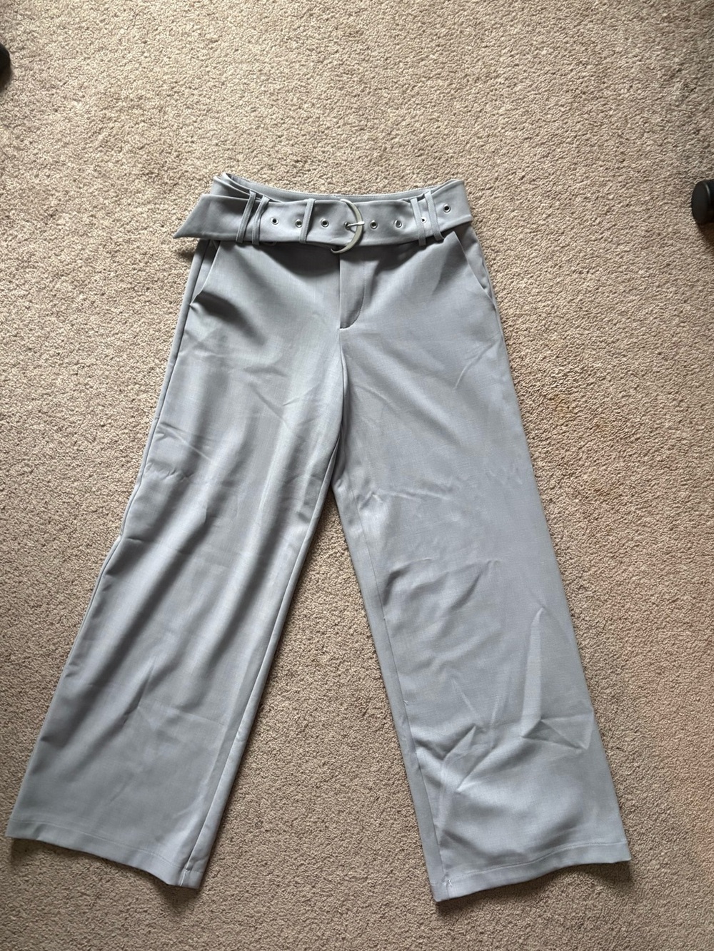 Forever 21 Light Gray Wide Leg High-Waist Pants with Belt